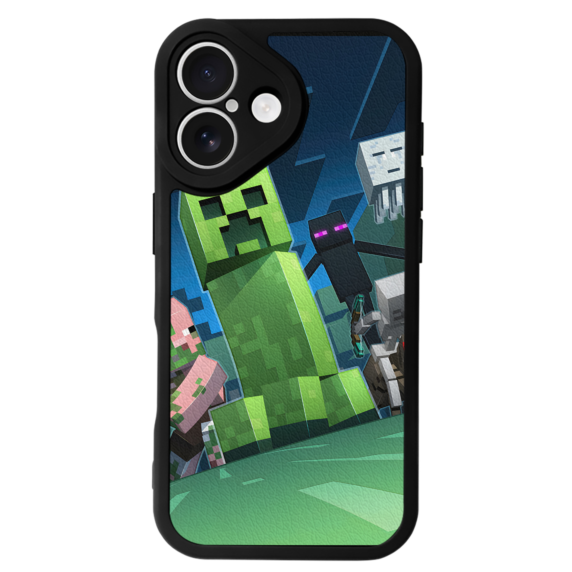 （画像用） マインクラフト ブロックの世界 Minecraft MC Block world 【iPhone 16シリーズ対応】シリコンスマホケース（レザー調） 材質：シリコン